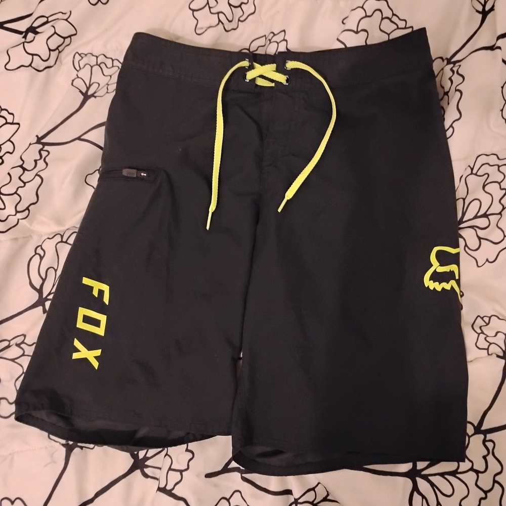 Fox Men's Black Board Shorts with Neon Yellow Details